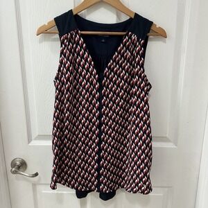 Tommy Hilfiger Womens Size M Sleeveless Red White And Blue Blouse Top